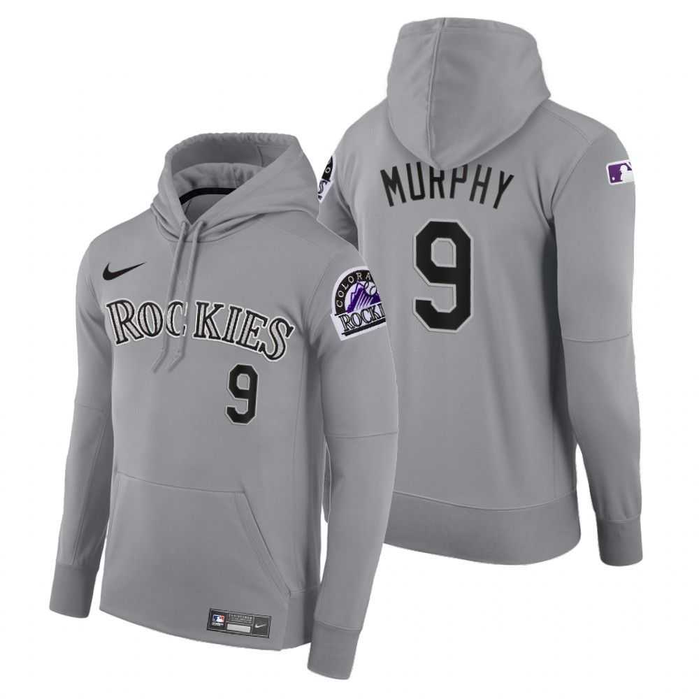 Men Colorado Rockies 9 Murphy gray road hoodie 2021 MLB Nike Jerseys
